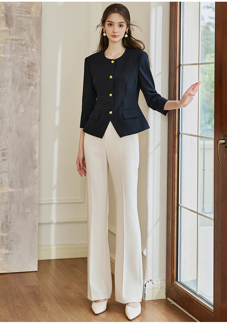 ROEYSHOUSE Slim Fit Short Blazer Spring Professional Waist-Cinching Jacket 10105 Apricot L 6