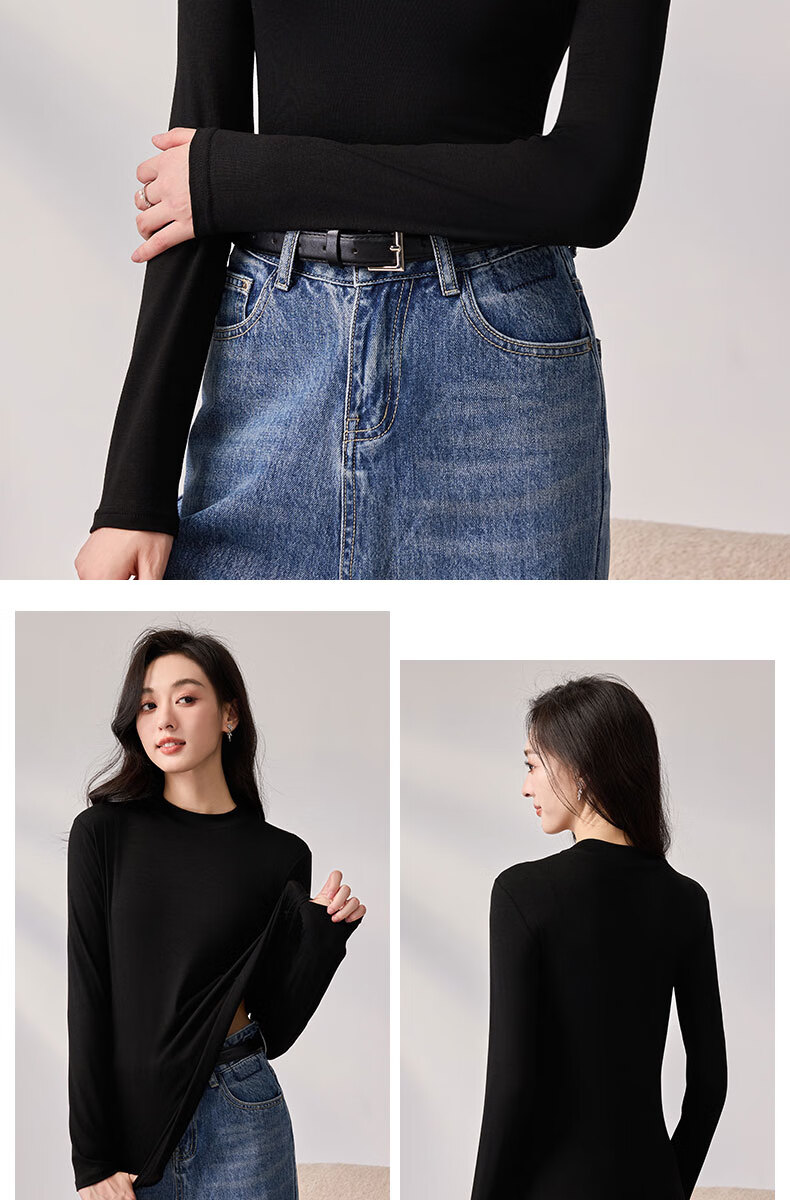 LangSha Spring And Autumn Modal Solid Color Low-Collar Base Shirt for Women, Slim-Fit Thin Inner Layer Long-Sleeve Slimming Stylish Top 19