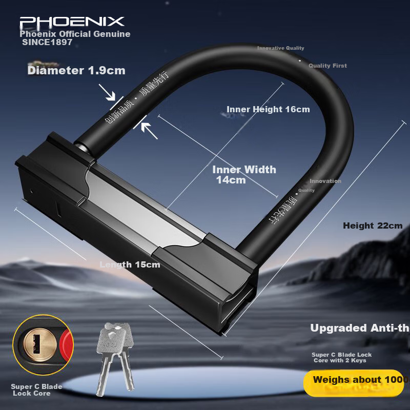 Phoenix U-Shaped Lock Motorcycle Lock Electric Bike Lock Bicycle Anti-Theft Lock Single Bike Hydraulic Cutter U-Shaped Lock