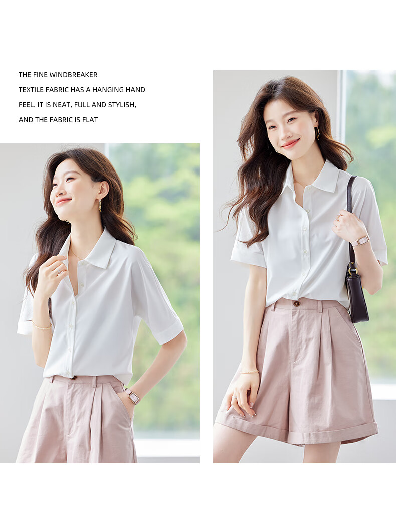 JEANSWEST Women's Summer Short Sleeve Solid Color Professional Casual Shoulder Fashion Formal Shirt White 2XL 7