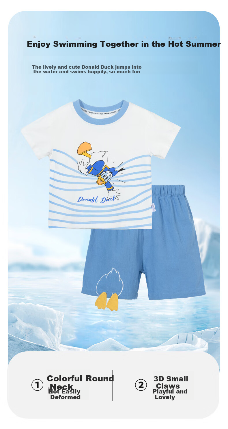 Disney Children's Short-Sleeve Set, Cartoon Mickey Mouse, Fashionable Casual Versatile Comfortable Breathable Summer New Style, Blue And White, Size 110 4