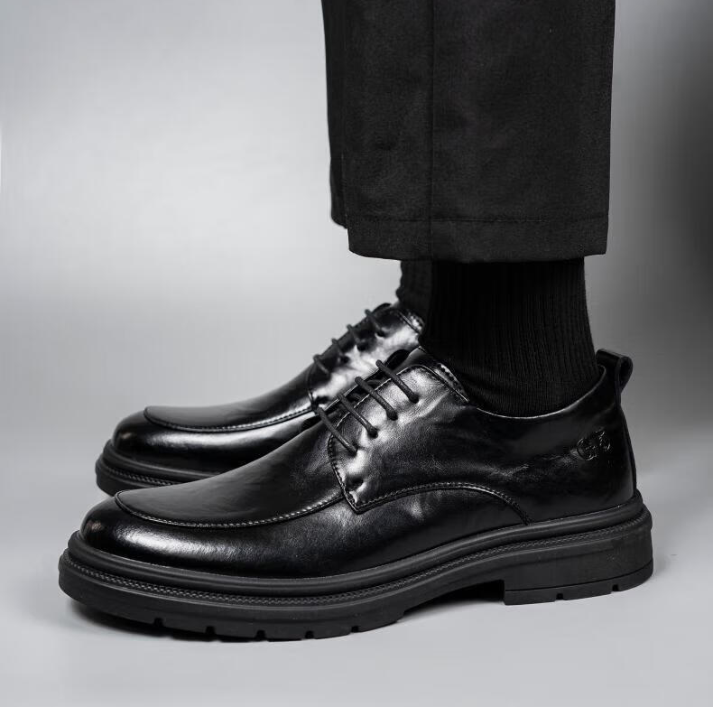 Jingzhenlianggong Men's Genuine Leather Dress Shoes 2026 Spring Business Lace-up Derby Black Size 40 26
