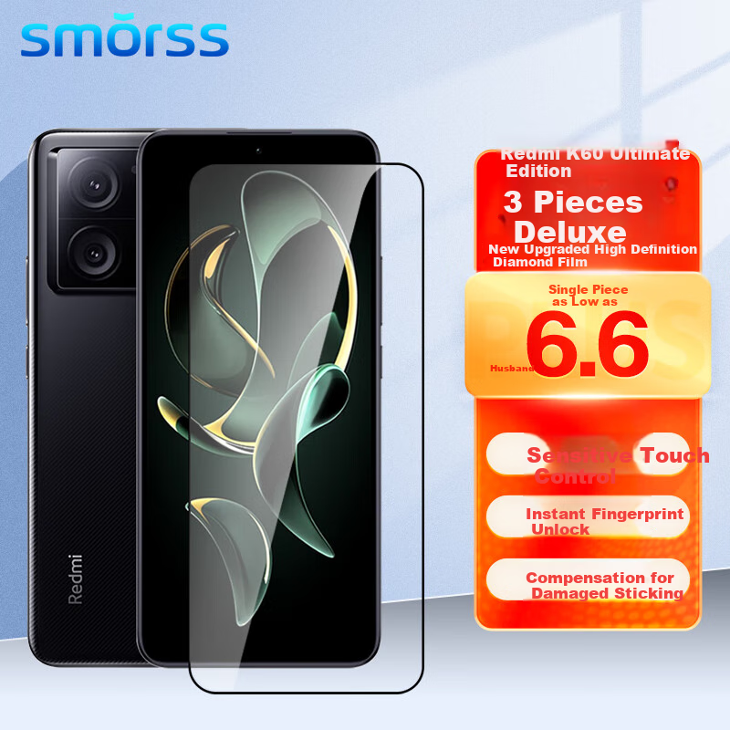 Smorss [3-Pack] Tempered Glass Screen Protector for Redmi K60 Pro, Full Coverage HD Anti-Drop Low Fingerprint Phone Protective Film for Redmi K60 Pro