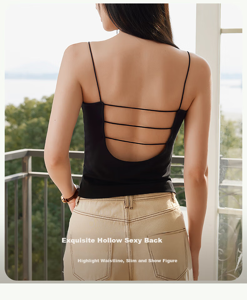 MiiOW Women's White Camisole Tank Top [Deep U-Back Design], Summer Padded Vest with Chest Pads, Suitable for Outer Wear Or As Undershirt 8