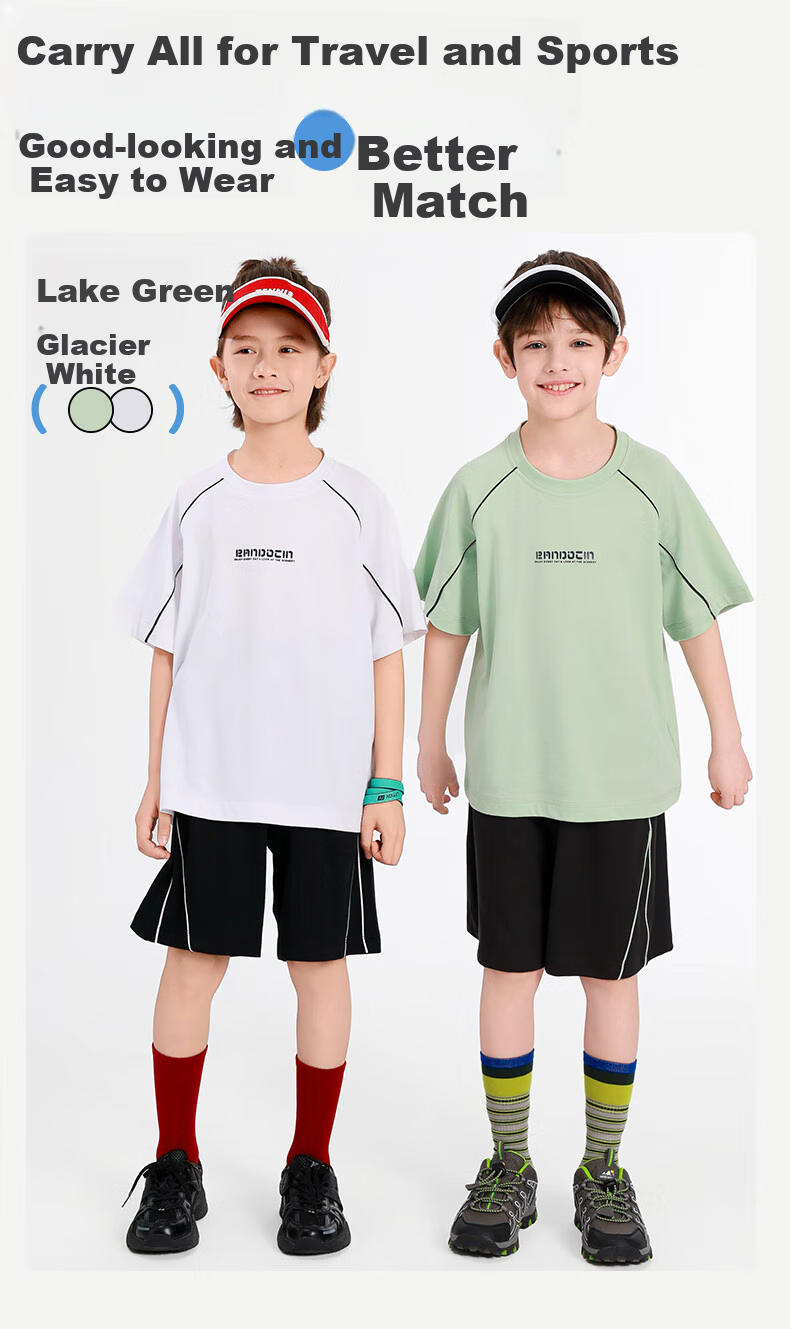 BANDOCIN Boys' Sports Quick-Dry Clothing Set, Summer Thin Style for Older Children, 2026 New Model, Glacier White, Size 170 9