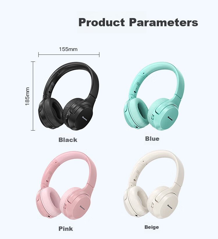 Newmine TB106 Over-Ear Bluetooth Headphones, True Wireless Noise-Cancelling Earphones, High-Quality Audio for Music, Students, Computer, Online Classes, Gaming, Sports, Long Battery Life, Soundproof Foldable Earphones, Pink 5