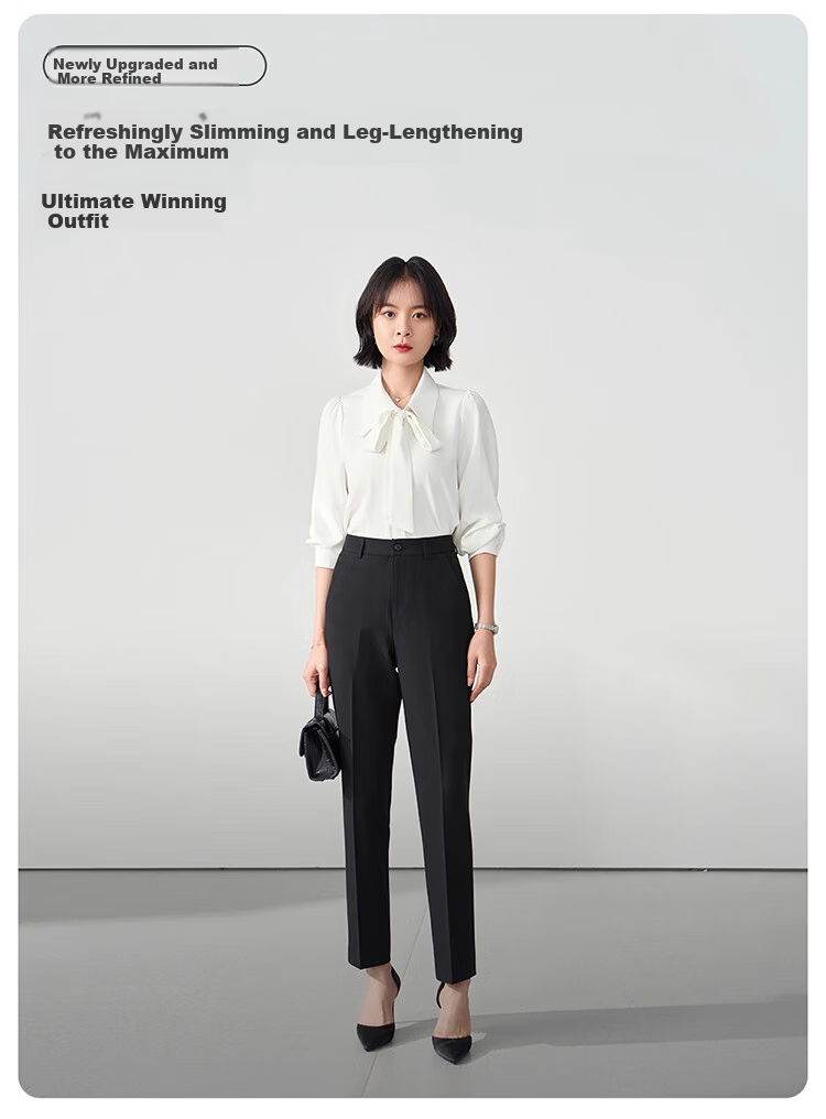Bodexiaojie Navy Blue Suit Pants for Women, Professional Formal Wear, Interview Straight-Leg Trousers, Petite Cigarette Pants 1