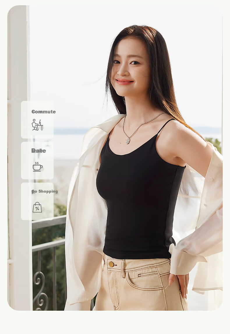 MiiOW Women's White Camisole Tank Top [Deep U-Back Design], Summer Padded Vest with Chest Pads, Suitable for Outer Wear Or As Undershirt 10