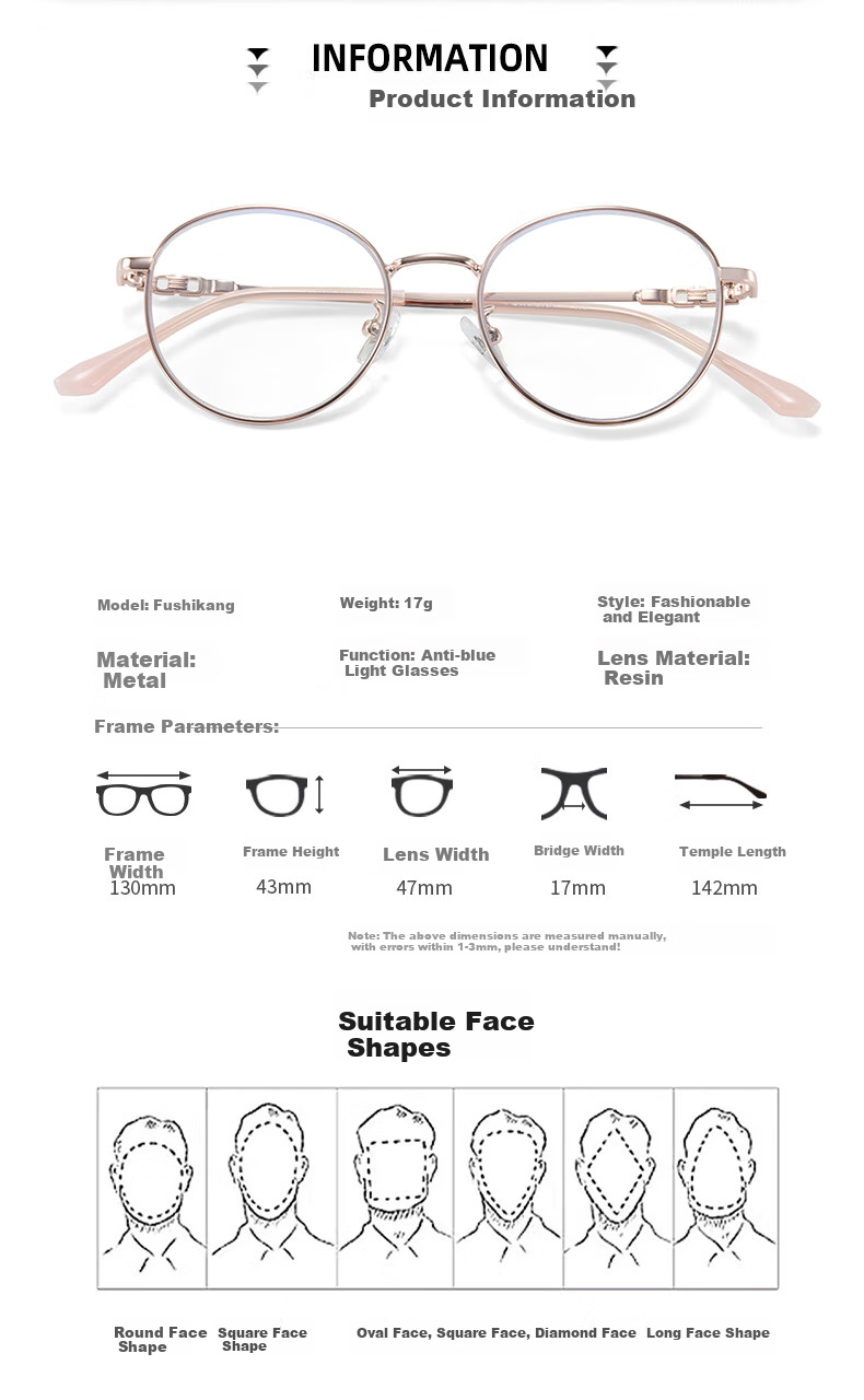 Fushikang Reading Glasses, Fashionable Retro Women's Ultra-Light Round Frame, Imported Presbyopic Glasses F1010, Rose Gold, +300 Degrees 6