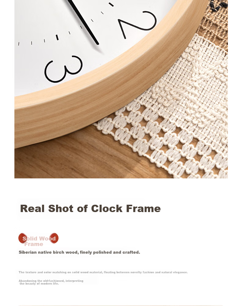 Timess Solid Wood Wall Clock, Living Room Clock, Wall-Mounted Timepiece, Home Use 2024 Model, Creative Minimalist Design, No Drilling Required, Quartz Clock, 30cm 6