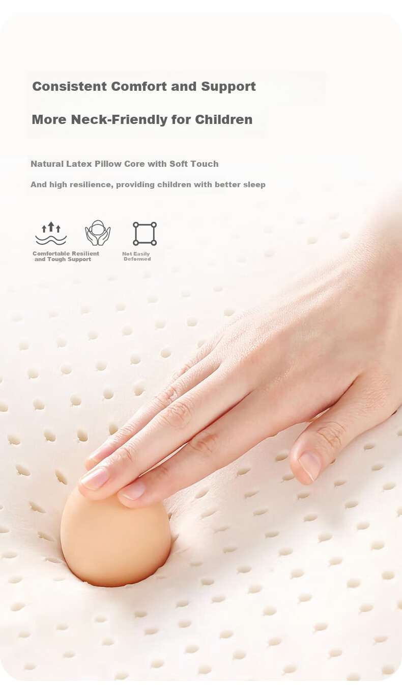 JaCe Children's Latex Pillow, Imported from Thailand, 96% Natural Latex, Class A Pillow Core, for Ages 6-15, White 7