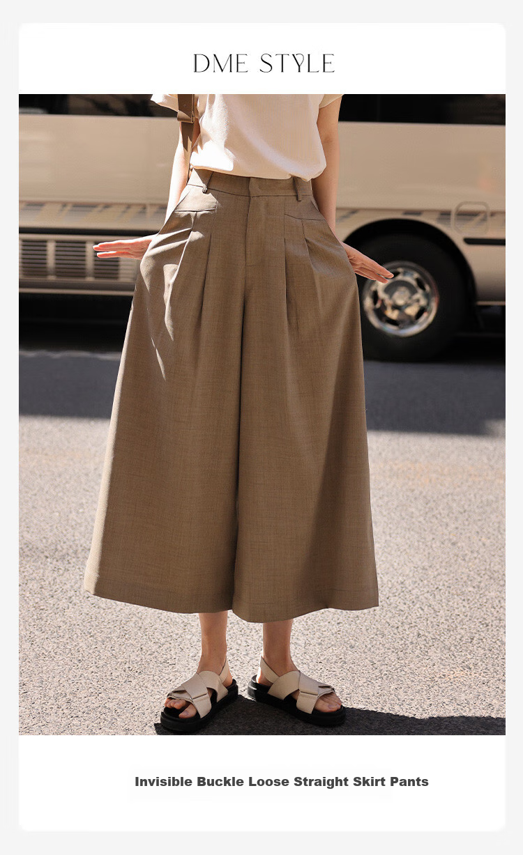 Dme [Pleated Skirt Pants], Summer Casual, Hidden Button, Flat Waist, Pleated Decorative Skirt Pants for Wome 2