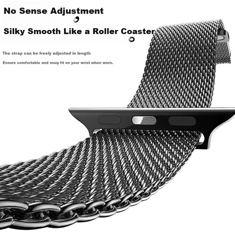 CangHua Compatible with Apple Watch Band Milanese Loop for Apple Watch S12/S11/S10/S9/iWatch S8/SE/Ultra4 Magnetic Metal Band, Black