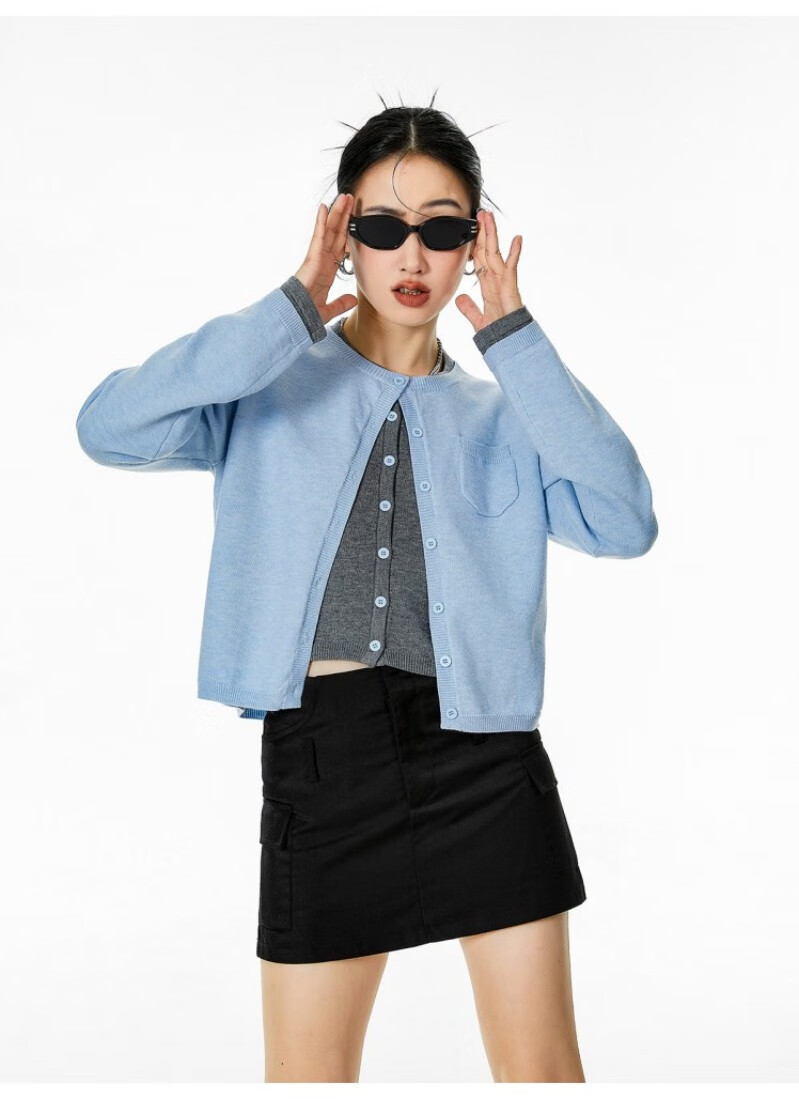 ICH MODE American Vintage Two-in-One Knit Cardigan Women Autumn Winter Sweater Jacket Base Shirt Long Sleeve Top Dark Gray XL 9