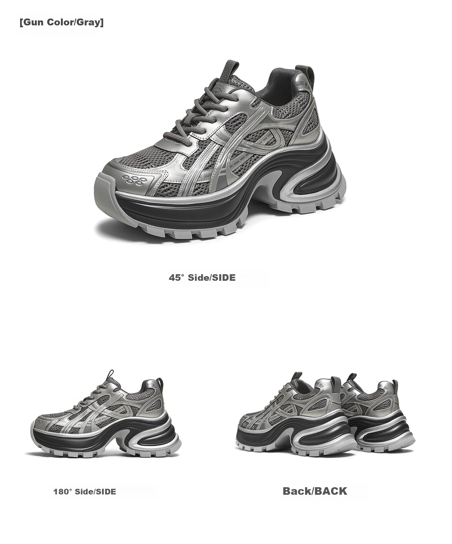 TATA Women's Thick Sole Fashion Casual Platform Dad Sneakers Gray/Silver - Single AM6 38 14