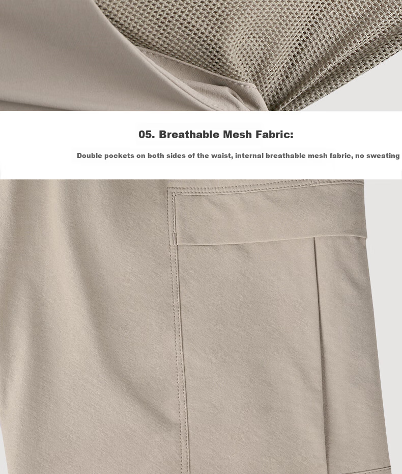 Free Soldier Yanying Spring And Summer Quick-Dry Pants, Teflon Triple Protection, Breathable Men's Sports Pants, Sun Protection UPF50+, Khaki, 38W/30L 27