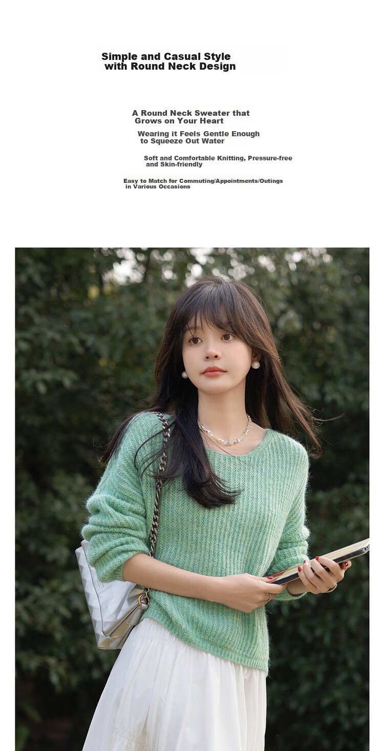 Mt [Containing Wool] Spring Mint Mambo Yarn Sweater, High-Elasticity, Concealing, Petite Women's Knit Top 1