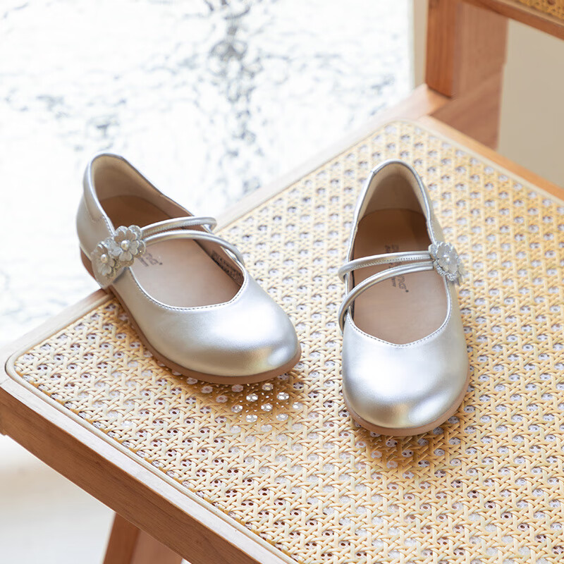 DR·KONG Autumn Girls' Princess Bowknot Dress Shoes Performance Children's Shoes 2B16A3102AW Silver Size 36