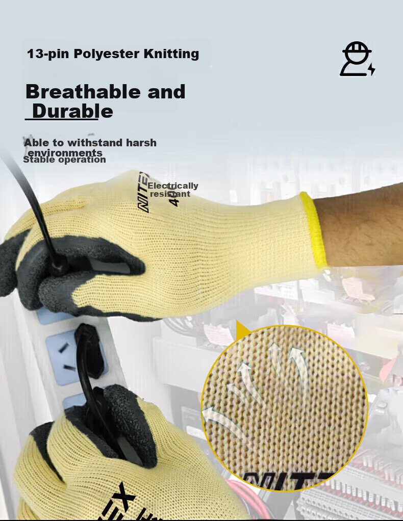 SHENGLI NITEX® 10KV High-Voltage Insulation Gloves, Electrician Live-Working, GB/T 17622-2008 Level 1 Electric Shock Protection, Maximum Operating Voltage 3000V, GR10KV, 1 Pair 4
