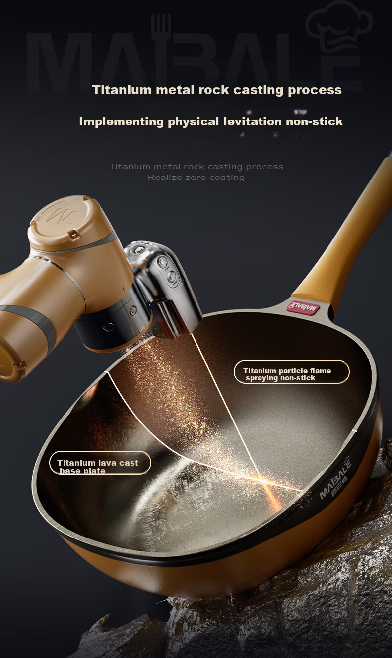 Maibale [Douyin Trend] Titanium-Infused Non-Stick Wok, Versatile Frying Pan for Home Cooking, Durable 32cm 3