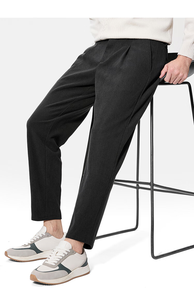 Dancing with Wolves [Corduroy] Autumn Winter Soft Warm Nine-Point Pants Versatile Men's Casual Slim Tapered Pants 015 Dark Gray 31 3