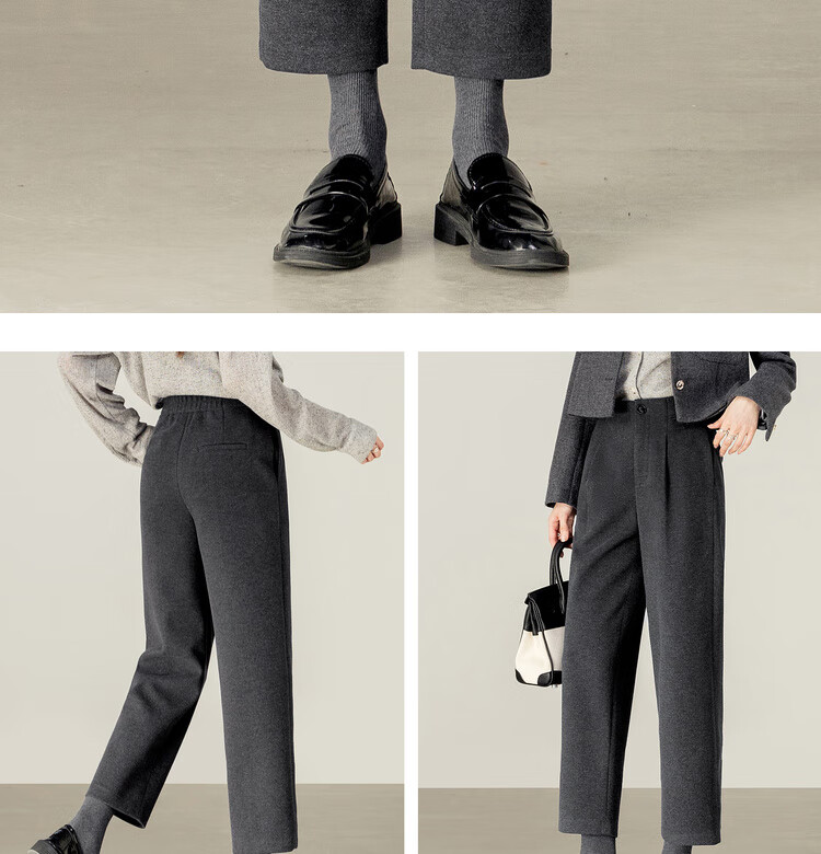 Sentubila Autumn Thick Woolen Warm Women's Casual High-Waist Tailored Tapered Slim Fit Slightly Stretchy Commuter Cropped Pants 8