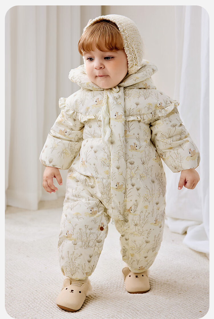 Minibala Girls' Three-Proof Down Jumpsuit Baby Infant Goose Down Romper 2025 Winter 3