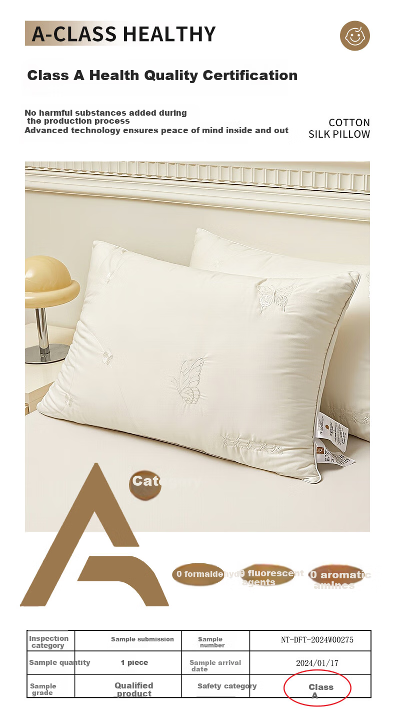 Grace Class A Pure Cotton Silk Pillow, Antibacterial Pillow Core, Home Soft Pillow for Adults, Single Pack, 48*74cm 5