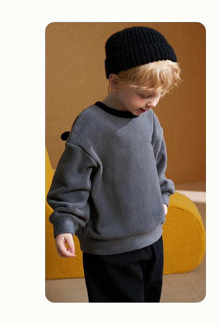 ASK JUNIOR Boys' Sweatshirt 25 Autumn New Comfortable Fleece Small Wings Baby Drop Shoulder Sweatshirt 6
