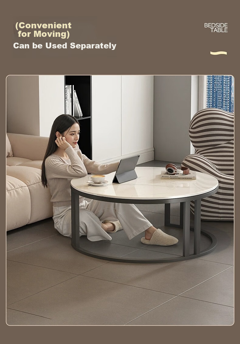 Qianxihuafu Coffee Table, Living Room Luxury High-End Feel, 2026 New Model, Rock Slab Coffee Table, Small Apartment Home Use, Gray 60cm, White 80cm, White 6