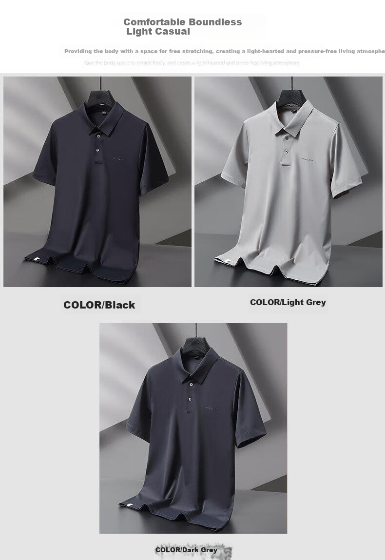 Ayoupang Summer Ice Silk Plus Size Short-Sleeve Polo Shirt, Loose Elastic Collar T-Shirt 10