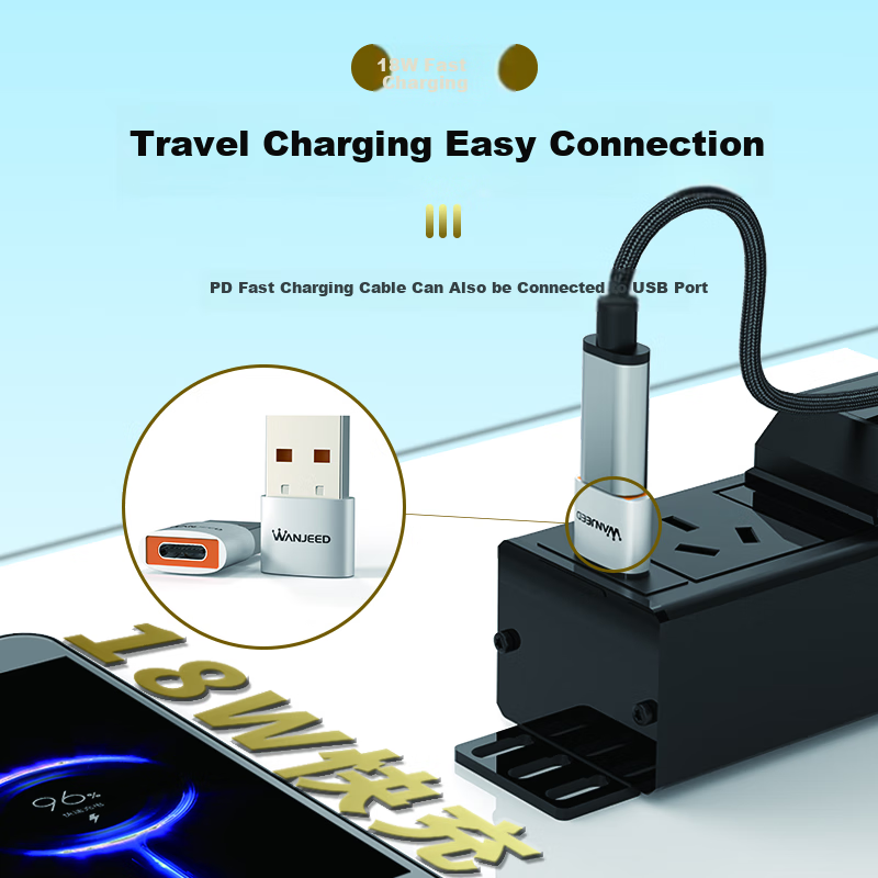 Адаптер WANJEED USB 3.2 на Type-C OTG, совместимый с Apple 16/15, Xiaomi, Huawei, кабель для быстрой зарядки, конвертер для USB-накопителей, наушников, клавиатуры, мыши, ноутбуков и автомобильного использования