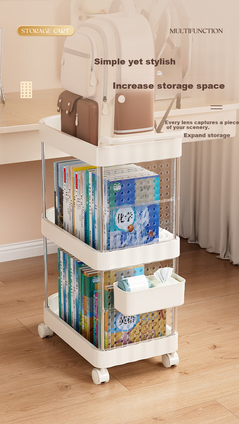 Anerya Movable Desk Organizer, Under-Desk Storage Rack, Small Cart for Students' Books And Bags, Office Bag Storage Shelf 5