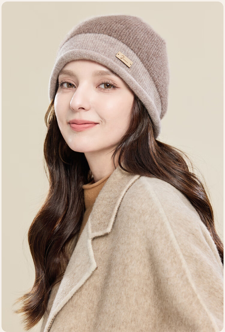 JIUMU Pure Wool Warm Knitted Beanie Headwrap Cold Weather Hat Stackable Maternity Cap Autumn Winter Outdoor Cold Protection Hat for Women 2