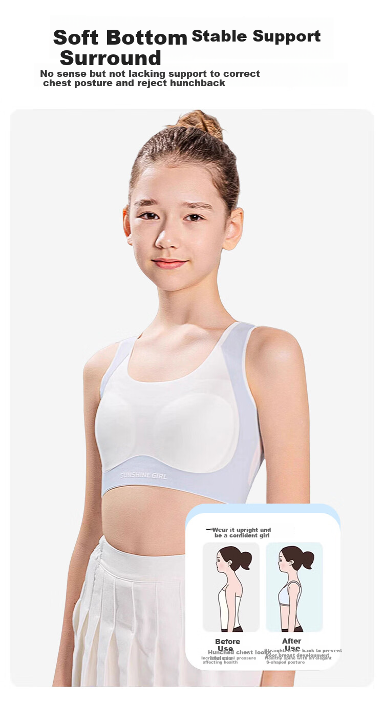 FitonTon 7A Antibacterial 2-Piece Girls' Underwear Bra, Student Middle And High School Development Puberty Girl Bra Thin Girls' Underwear 7