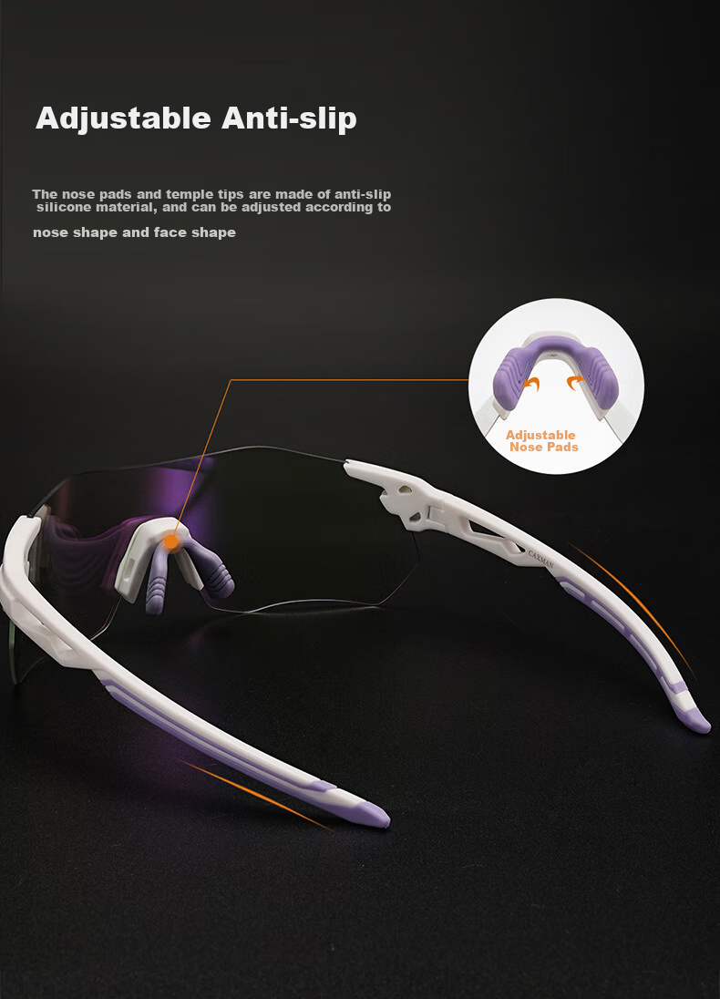 CAXMAN Running Glasses for Men And Women, Marathon-Specific User Outdoor Sunglasses Cycling Photochromic Sports Glasses W01 White Frame Changing to Purple 3