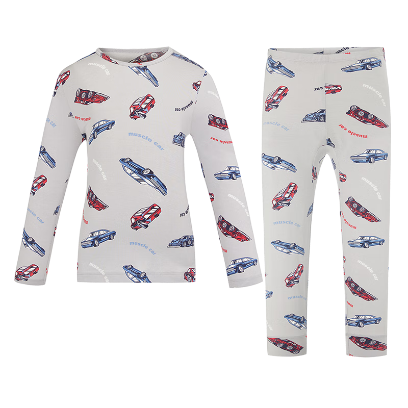 AIMER KIDS Antibacterial Modal Boys Thermal Underwear Set 2025 New Light Warm Retro Car 140 [5~15℃]