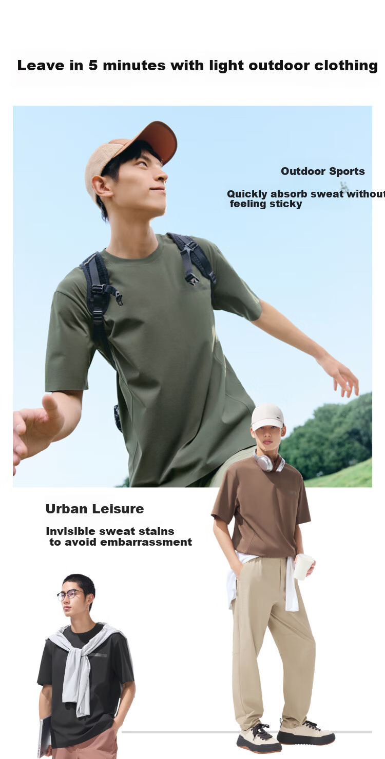 Beneunder Men's Short-Sleeve Summer Outdoor Breathable Sports T-Shirt, Sweat-Resistant Multi-Functional Round Neck T-Shirt DR618 17