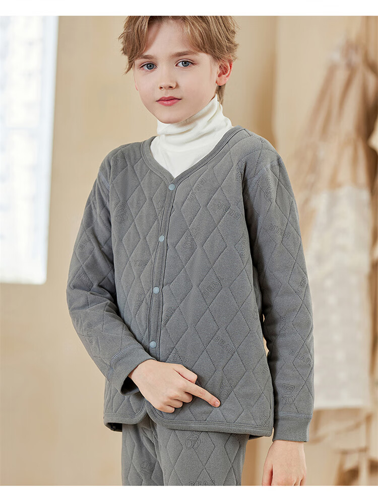 Dingguagua Children's Thermal Underwear Top Boys School Uniform Autumn Winter Girls Inner Wear Fleece Thickened Cotton Jacket 2