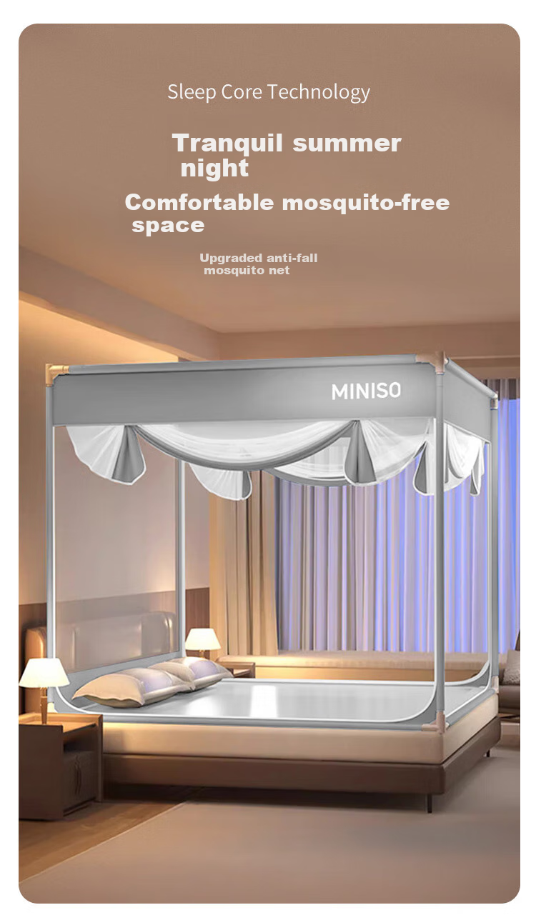 MINISO Three-Door Bed Mongolian Yurt Mosquito Net, Baby Fall Prevention Mosquito Net with Bed Guardrail Full Bottom, Home Use for 1.8x2 Meter Bed 1