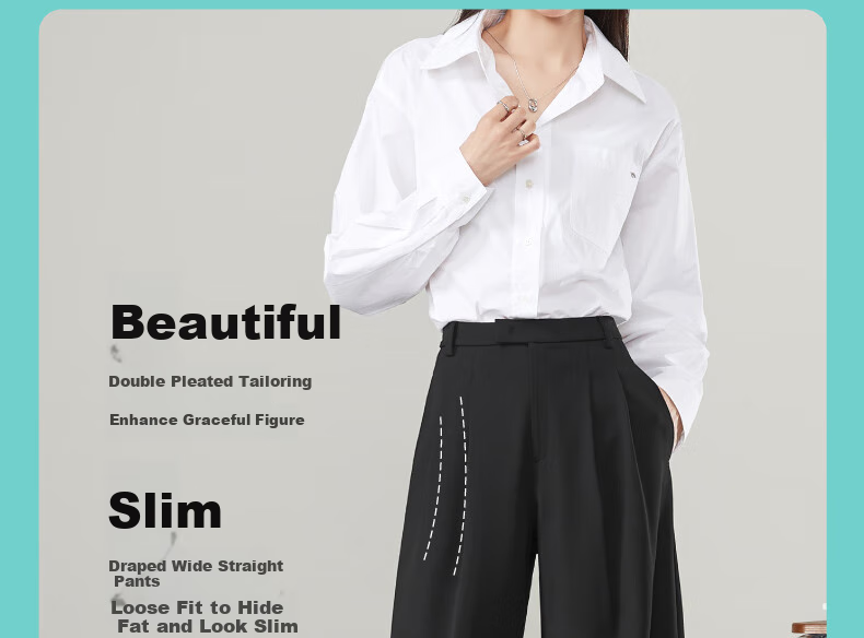 ESE-Y Wide-Leg Suit Pants for Women, Spring 2025 New Style, High-Waisted Draping Slimming Trousers, Black-Standard Size 31 6