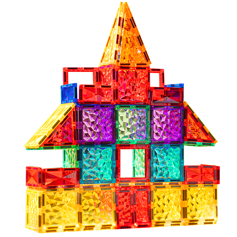 HUILE TOYS Magnetic Tiles with Colored Windows, Children's Magnetic Building Blocks, Magnetic Toy for Boys And Girls, Christmas Gift - Magic Magnetic Smart Tiles