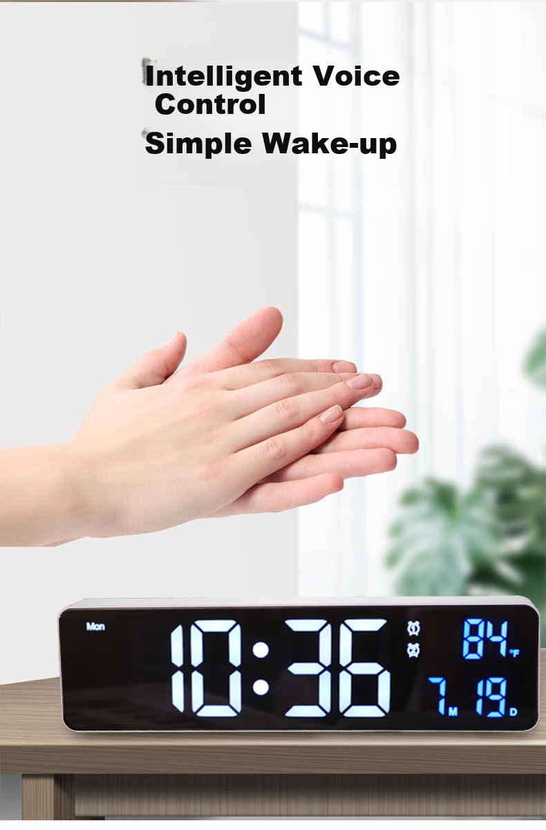 Hense LED Desktop Clock, Living Room Table Clock, Multifunctional Electronic Digital Alarm Clock, Wall-Mountable, Bedroom Bedside Alarm Clock, Desktop Seat Clock, HA6625 Black Back-To Seaso 5
