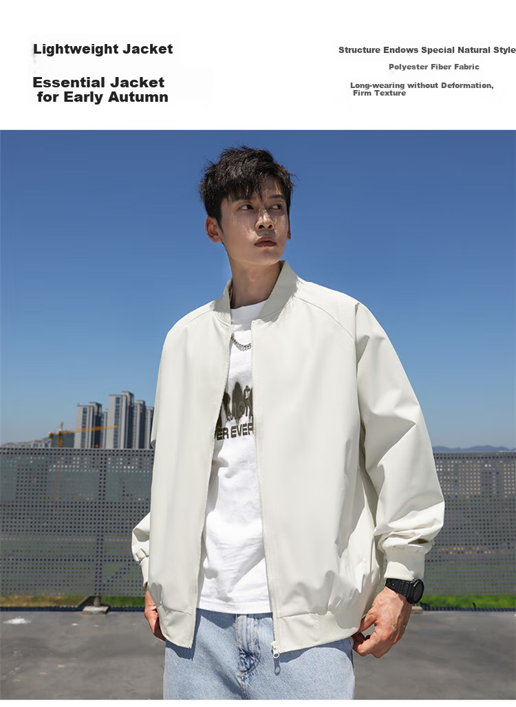 VANCAMEL Jacket for Men, Spring And Autumn Outerwear, Black Baseball Style, Lightweight Business Casual Coat for Men, Silver Gray, 2XL 2