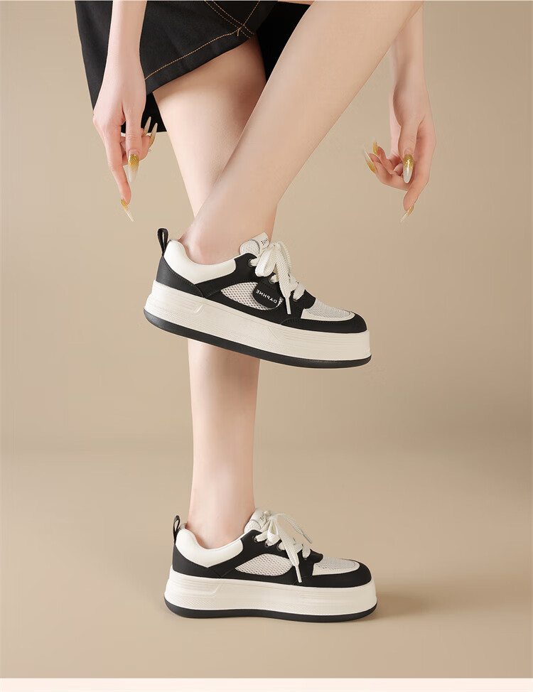 DAPHNE Women's Thick-Soled White Sneakers New Summer Mesh Casual Shoes Single Mesh Beige 39 24