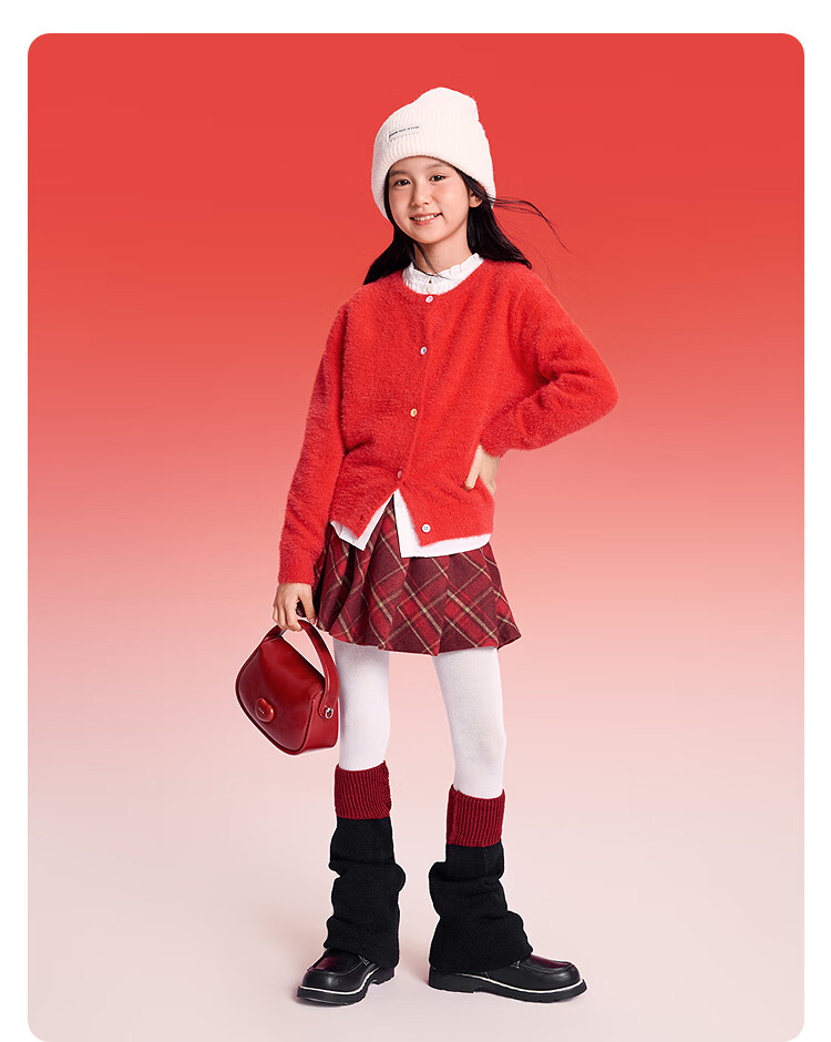 Balabala [balaOne] Girls' Soft Knit Cardigan Red New Year Festival Autumn Winter Sweater 2