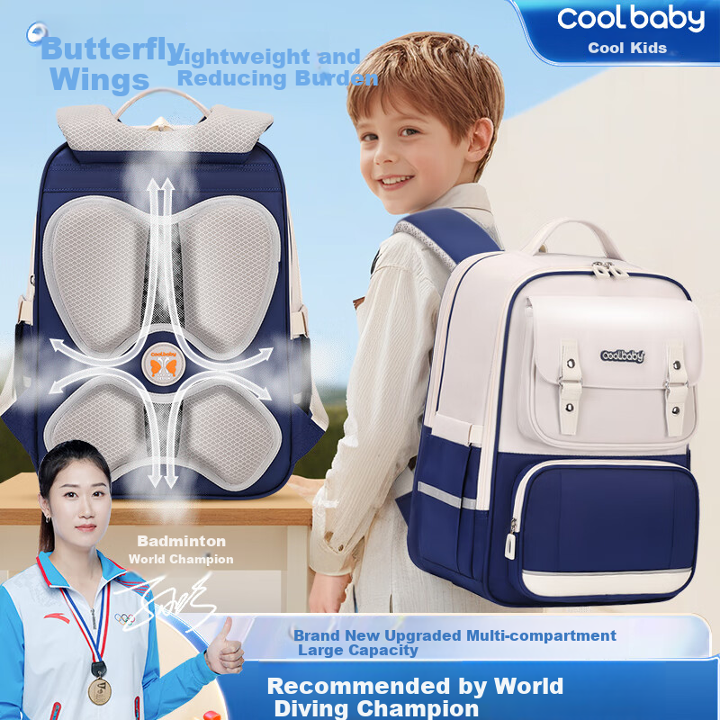 COOLBABY Schoolbag for Primary School Boys And Girls Grades 1-3 Children's Spine-Protecting, Load-Reducing, Pressure-Relieving Large Capacity Backpack