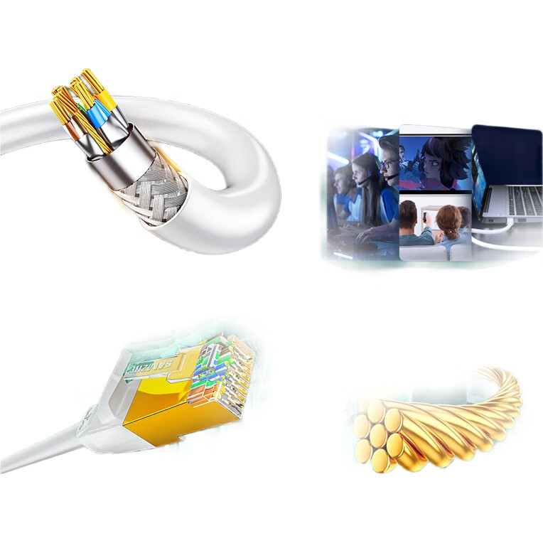 Сетевой кабель SAMZHE CAT7 Ethernet, 10 Гбит/с, экранированный, 1.5 м, белый