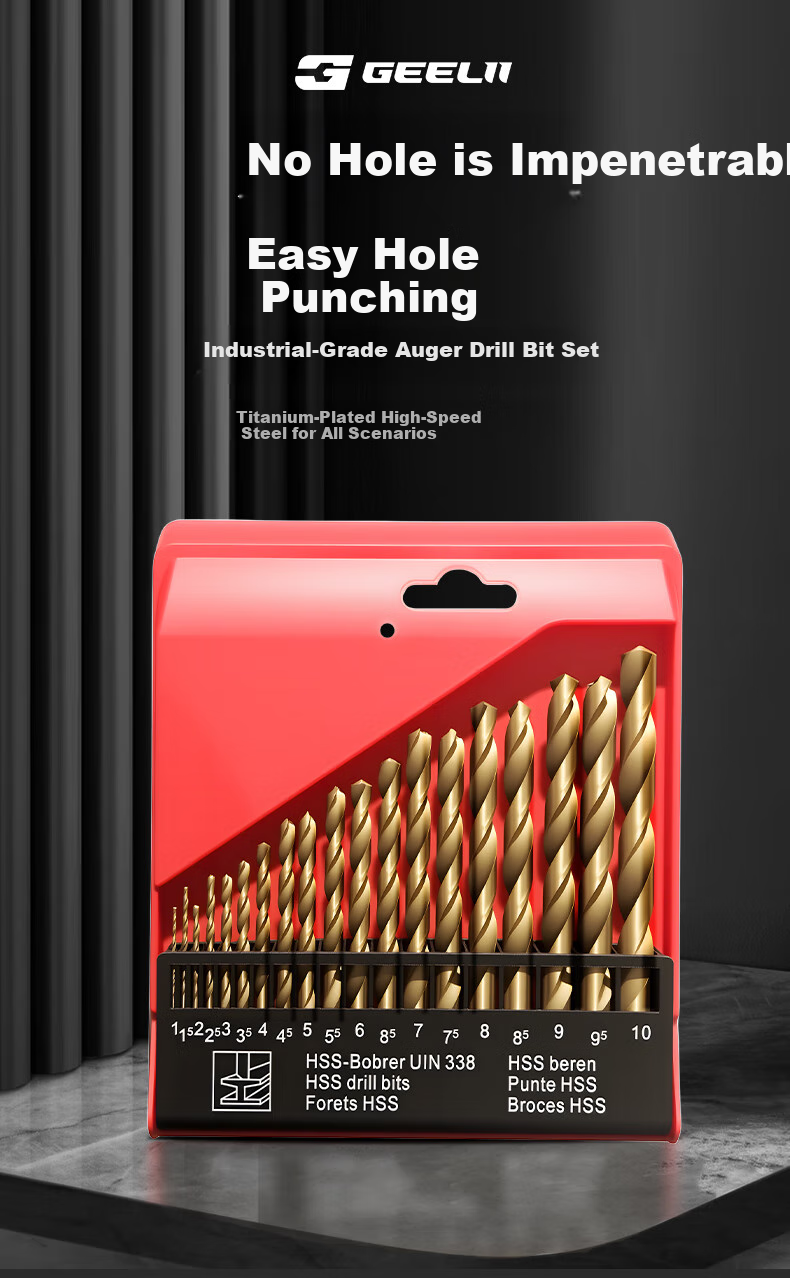 GeeLii Twist Drill Bit Set, Aluminum Alloy Drilling Tiles Metal Steel Hand Drill Bits 19-Piece Set 56218 1