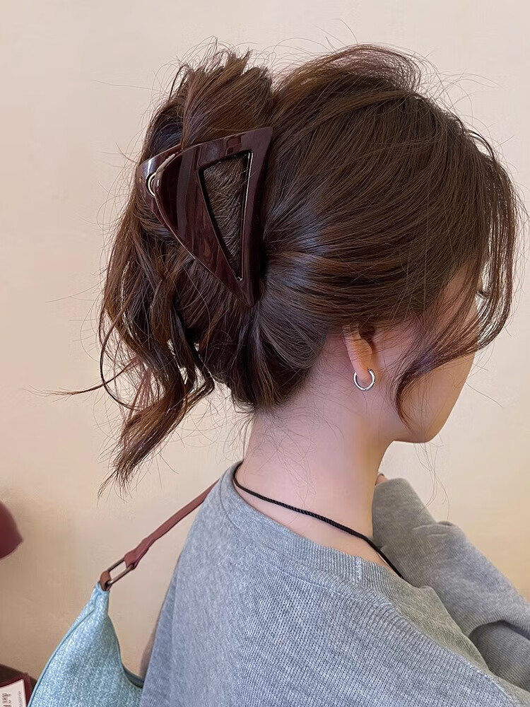 MKING PRETTY Chocolate Brown Triangular Claw Clip Shark Clip for Women, 2025 New Style Elegant Summer Hair Clip, Back of Head Clip, Hair Accessory 5